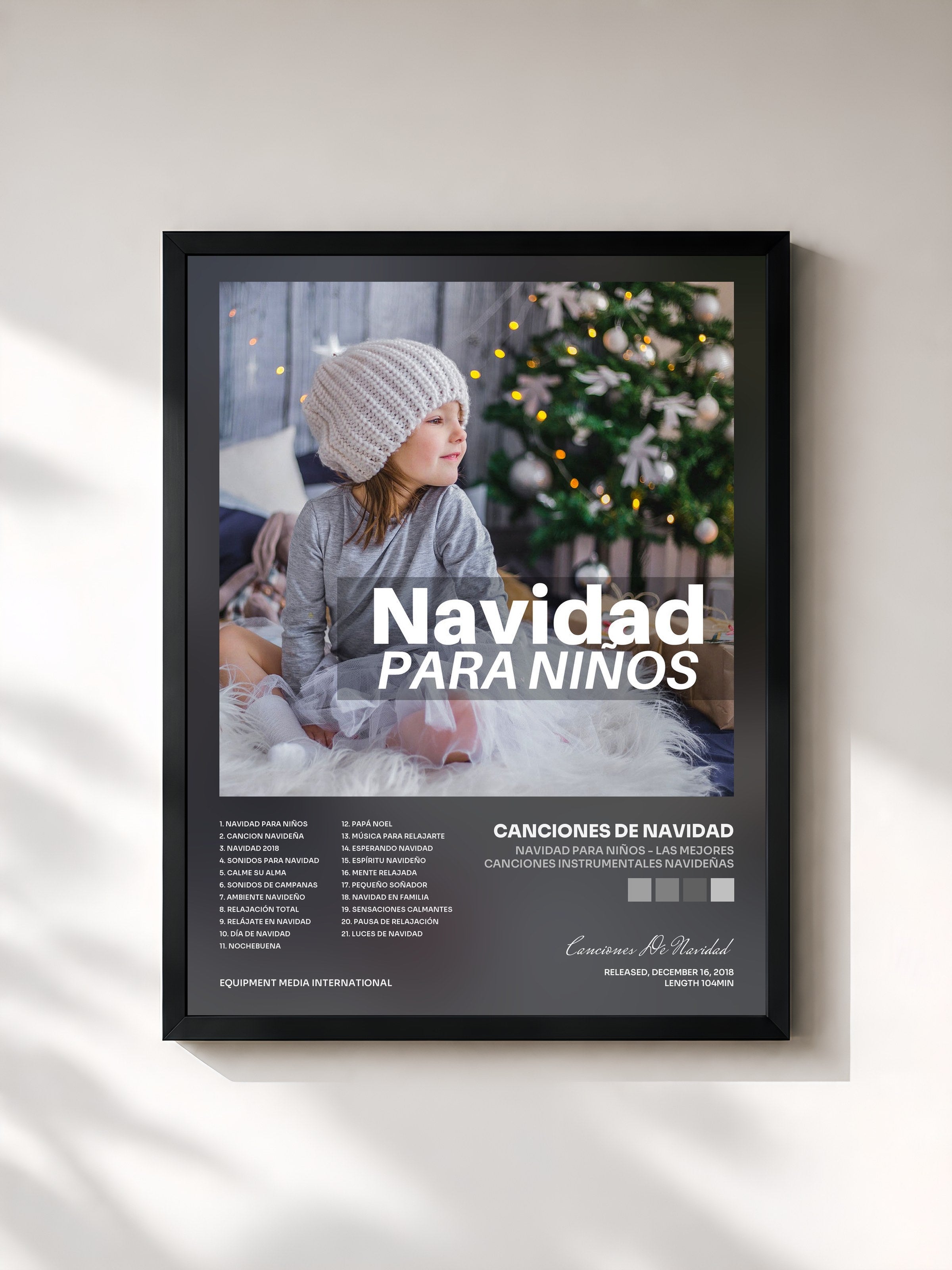 #noir Tableau de l'album Navidad para Niños - Las Mejores Canciones Instrumentales Navideñas de Canciones De Navidad, cadre noir, imprimé et encadré en France