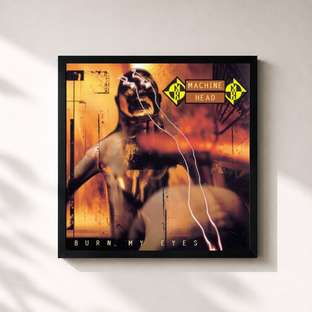 #noir Tableau carré de l'album Burn My Eyes de Machine Head, cadre noir 32x32 cm
