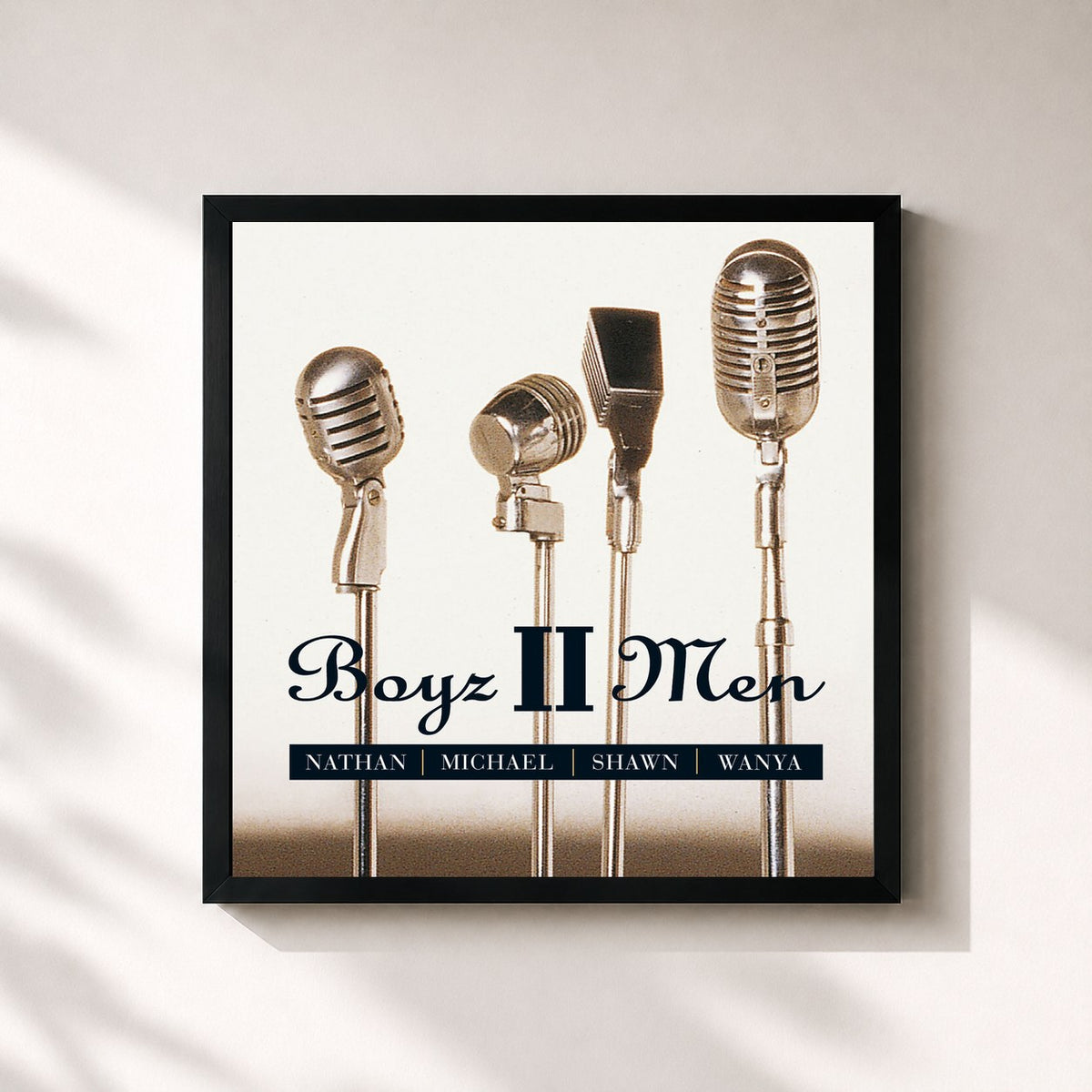 #noir Tableau carré de l'album Nathan Michael Shawn Wanya de Boyz II Men, cadre noir 32x32 cm