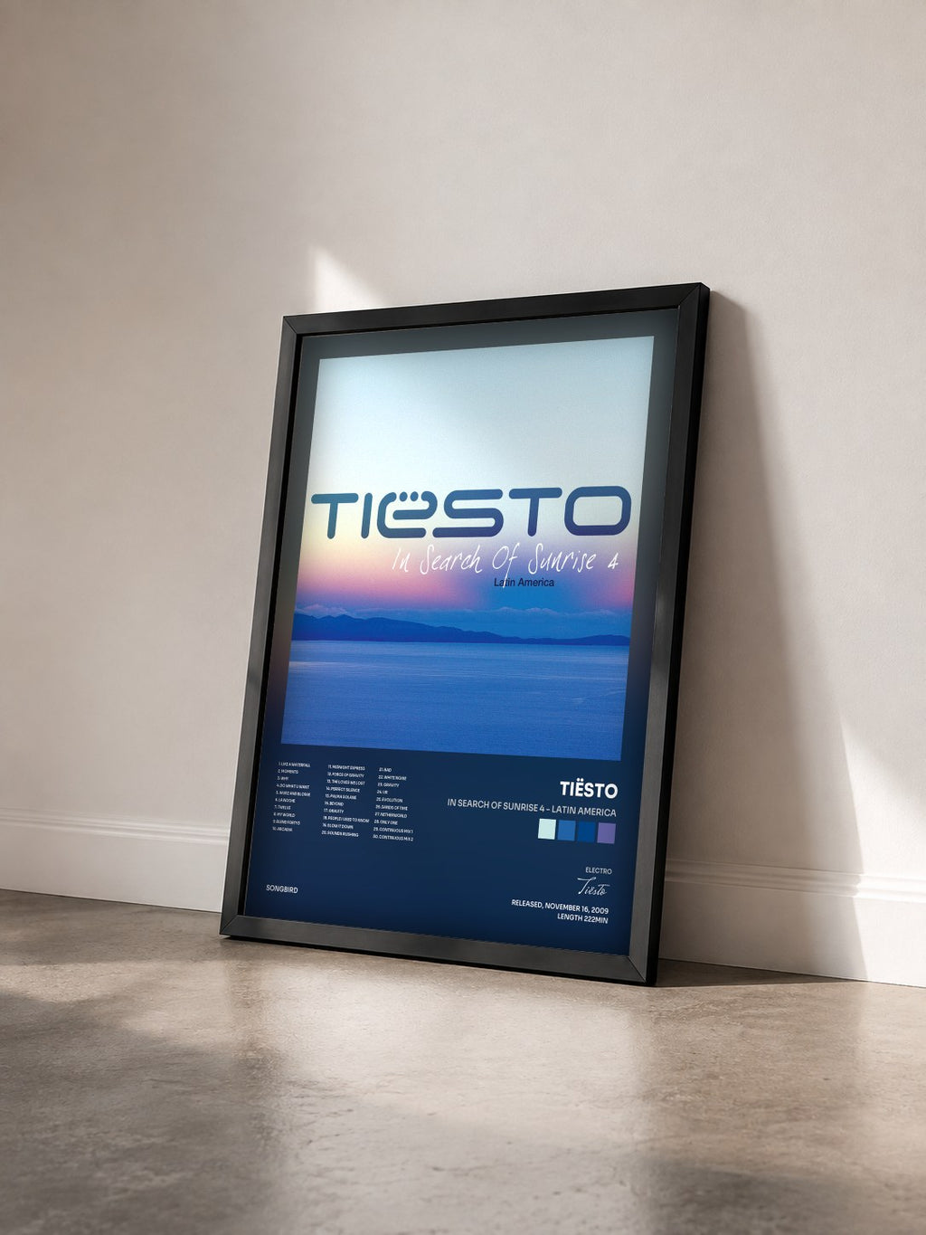 #noir In Search Of Sunrise 4 - Latin America by Tiësto as a framed art print seen at an angle, black frame