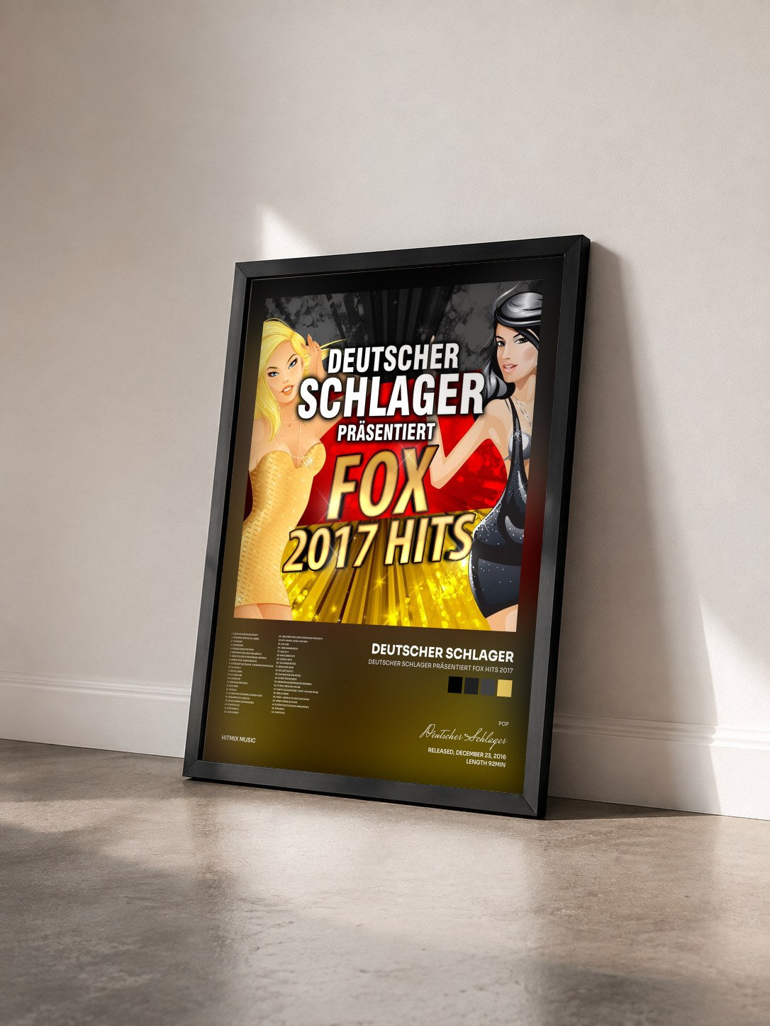 #noir Tableau de l'album Deutscher Schlager präsentiert Fox Hits 2017 de Deutscher Schlager vu de trois quarts, cadre noir