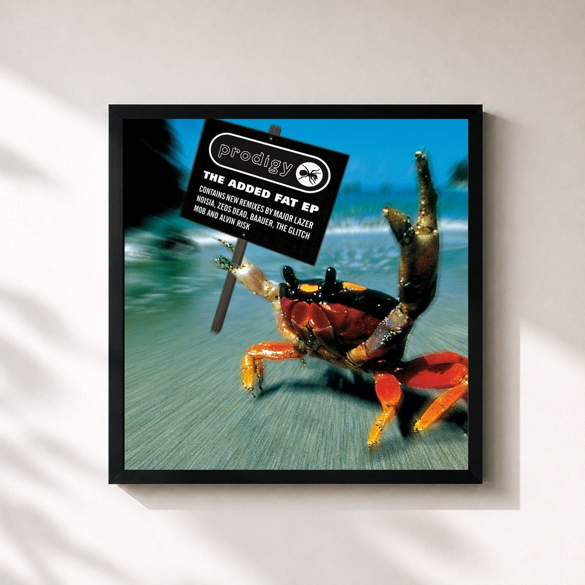 #noir Tableau carré de l'album The Added Fat EP de The Prodigy, cadre noir 32x32 cm