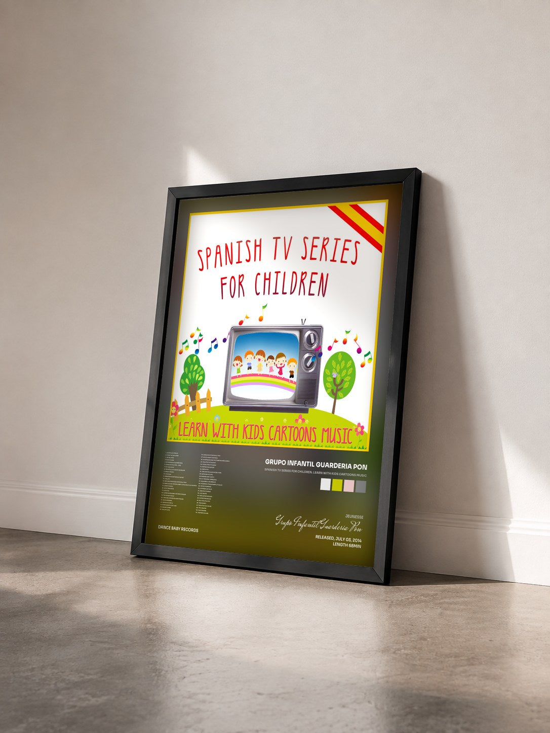 #noir Tableau de l'album Spanish Tv Series for Children. Learn with Kids Cartoons Music de Grupo Infantil Guarderia Pon vu de trois quarts, cadre noir