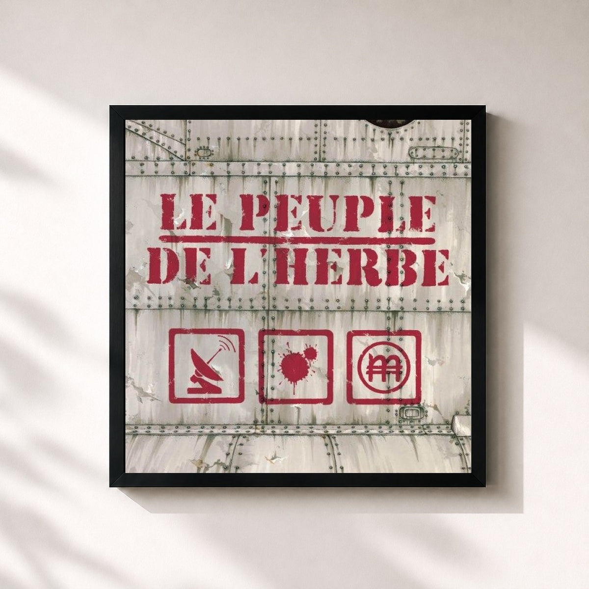 #noir Tableau carré de l'album Radio Blood Money de Le Peuple de l'Herbe, cadre noir 32x32 cm