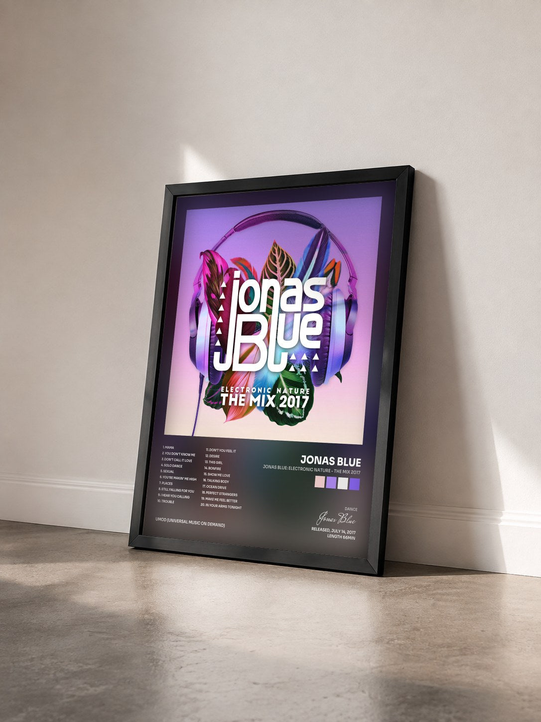 #noir Tableau de l'album Jonas Blue: Electronic Nature - The Mix 2017 de Jonas Blue vu de trois quarts, cadre noir