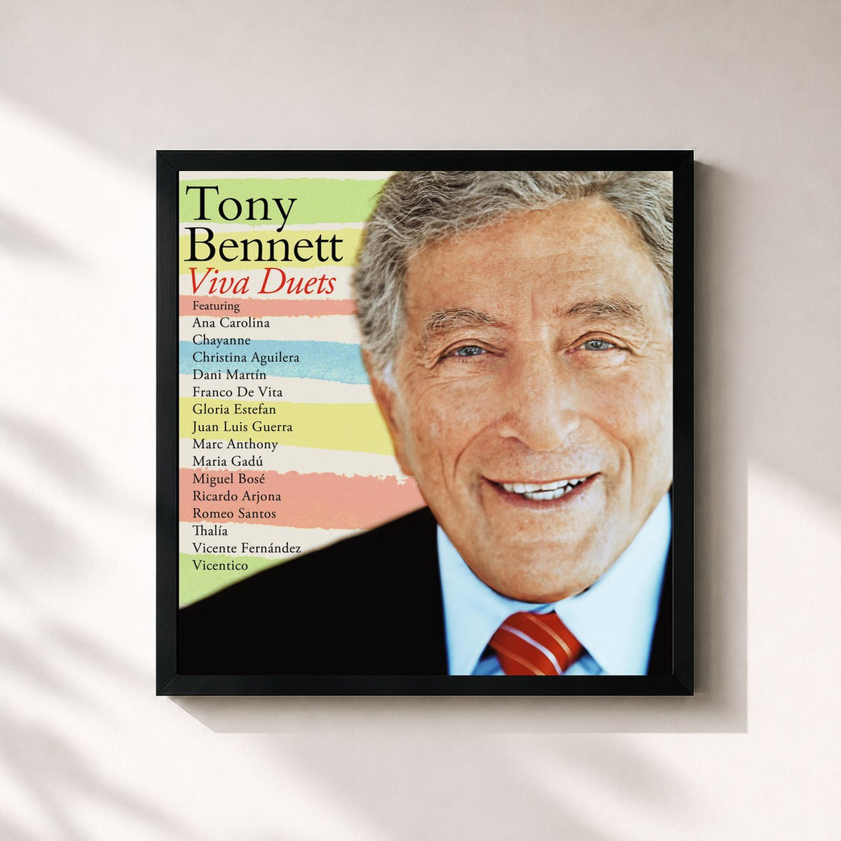 #noir Tableau carré de l'album Viva Duets de Tony Bennett, cadre noir 32x32 cm