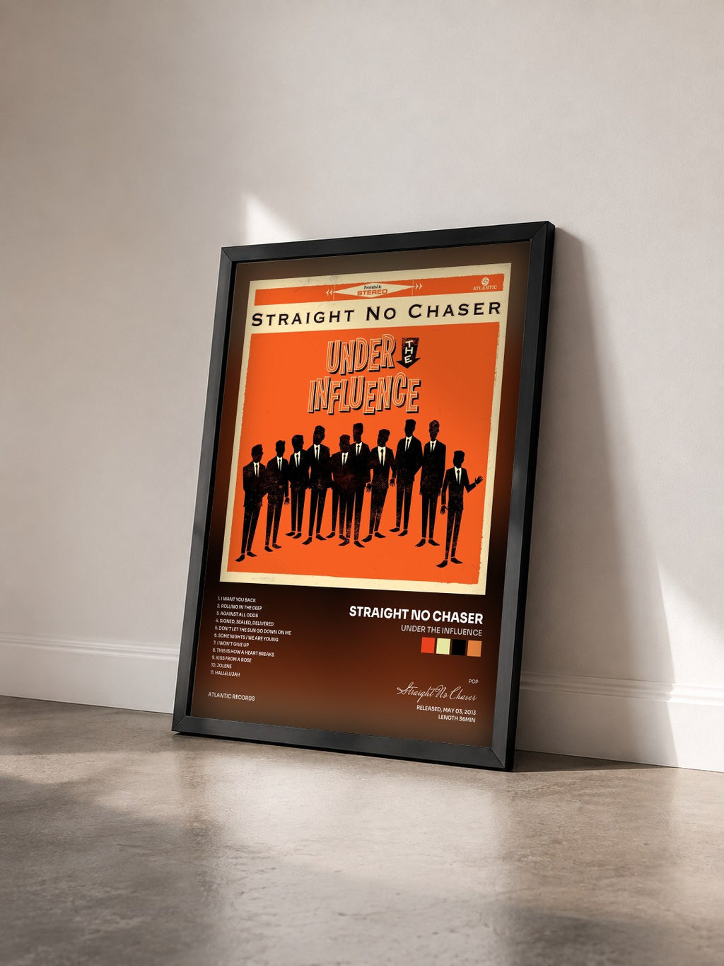 #noir Tableau de l'album Under the Influence de Straight No Chaser vu de trois quarts, cadre noir