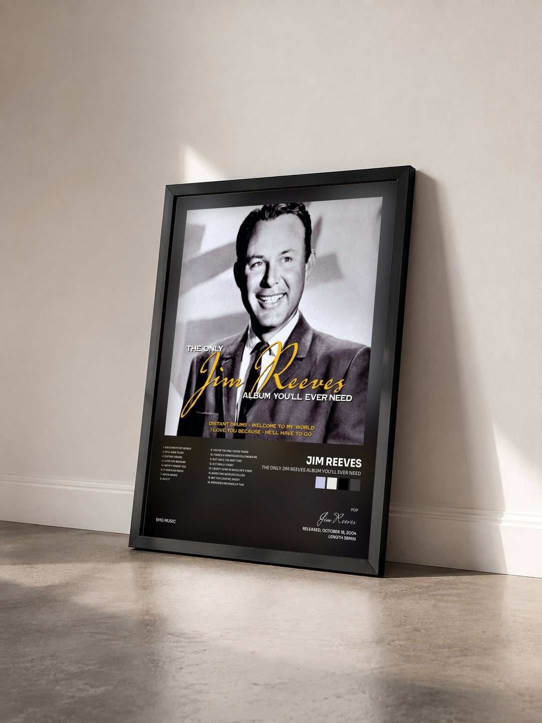 #noir Tableau de l'album The Only Jim Reeves Album You'll Ever Need de Jim Reeves vu de trois quarts, cadre noir