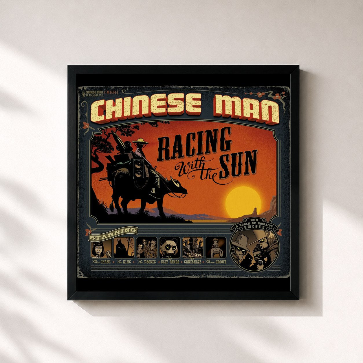 #noir Racing With the Sun by Chinese Man as a square framed art print, black 32x32 cm frame
