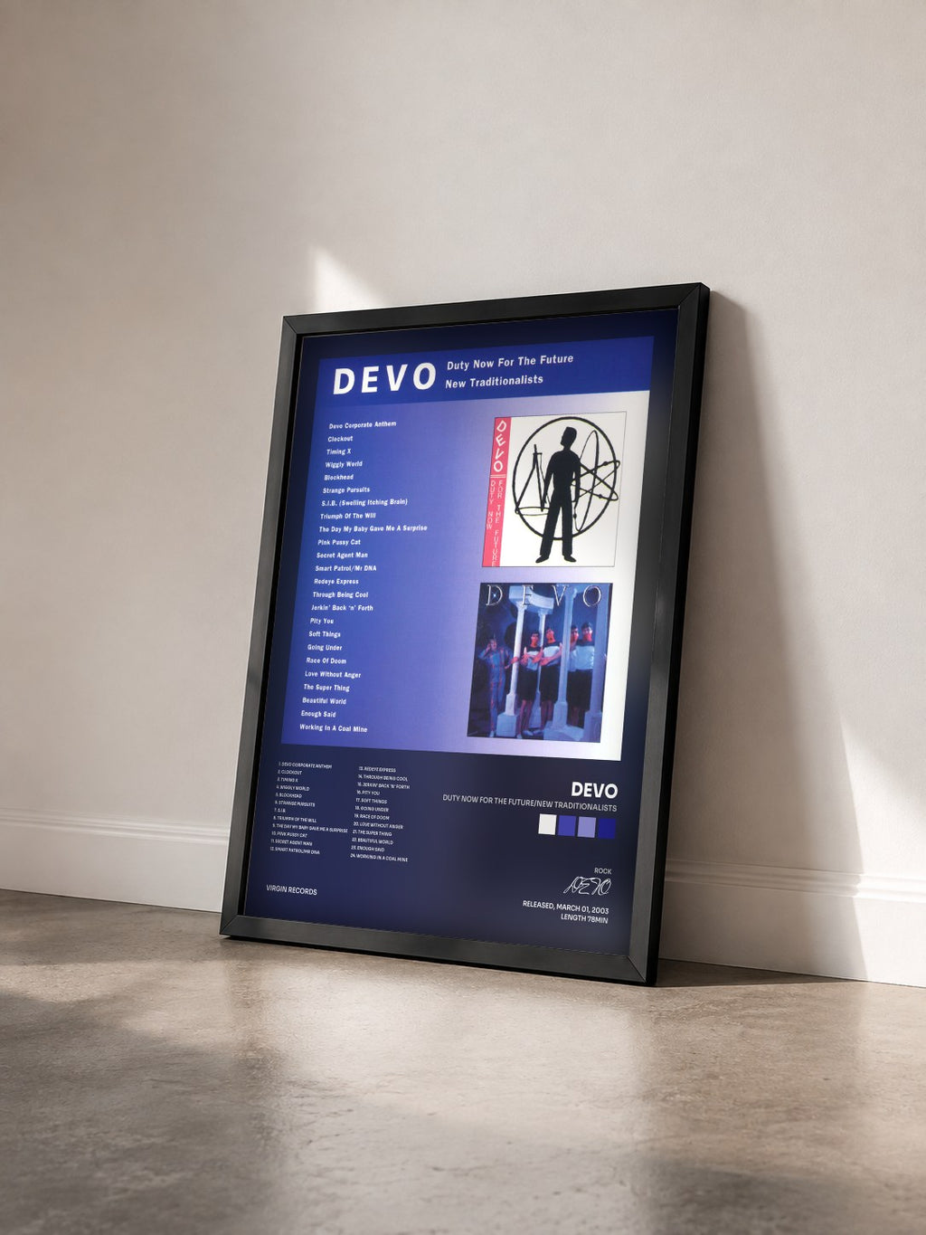 #noir Tableau de l'album Duty Now For The Future/New Traditionalists de DEVO vu de trois quarts, cadre noir