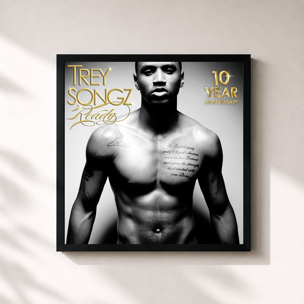 #noir Tableau carré de l'album Ready de Trey Songz, cadre noir 32x32 cm