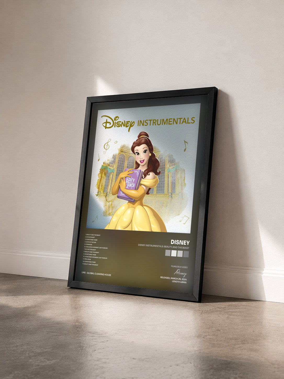 #noir Tableau de l'album Disney Instrumentals: Beauty and the Beast de Disney vu de trois quarts, cadre noir