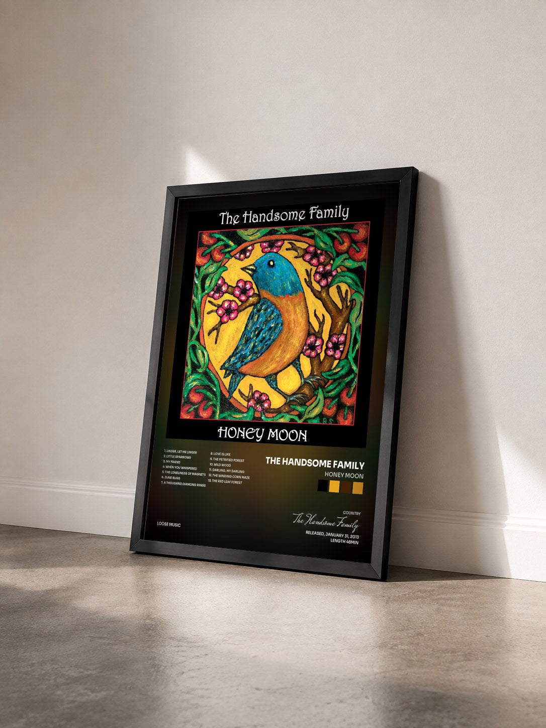 #noir Tableau de l'album Honey Moon de The Handsome Family vu de trois quarts, cadre noir