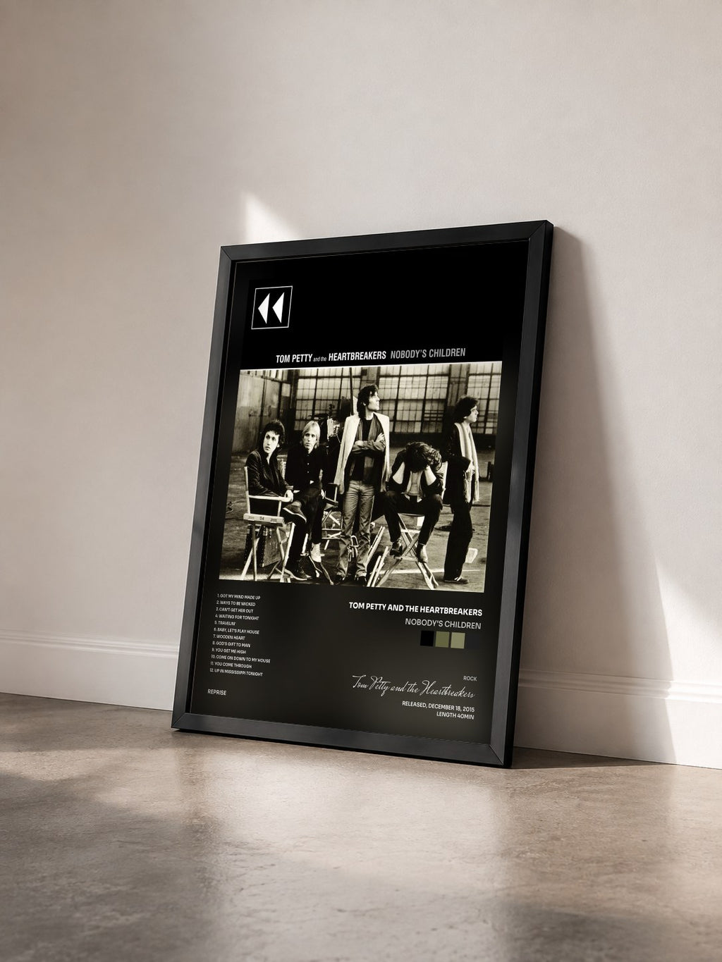#noir Tableau de l'album Nobody's Children de Tom Petty and the Heartbreakers vu de trois quarts, cadre noir