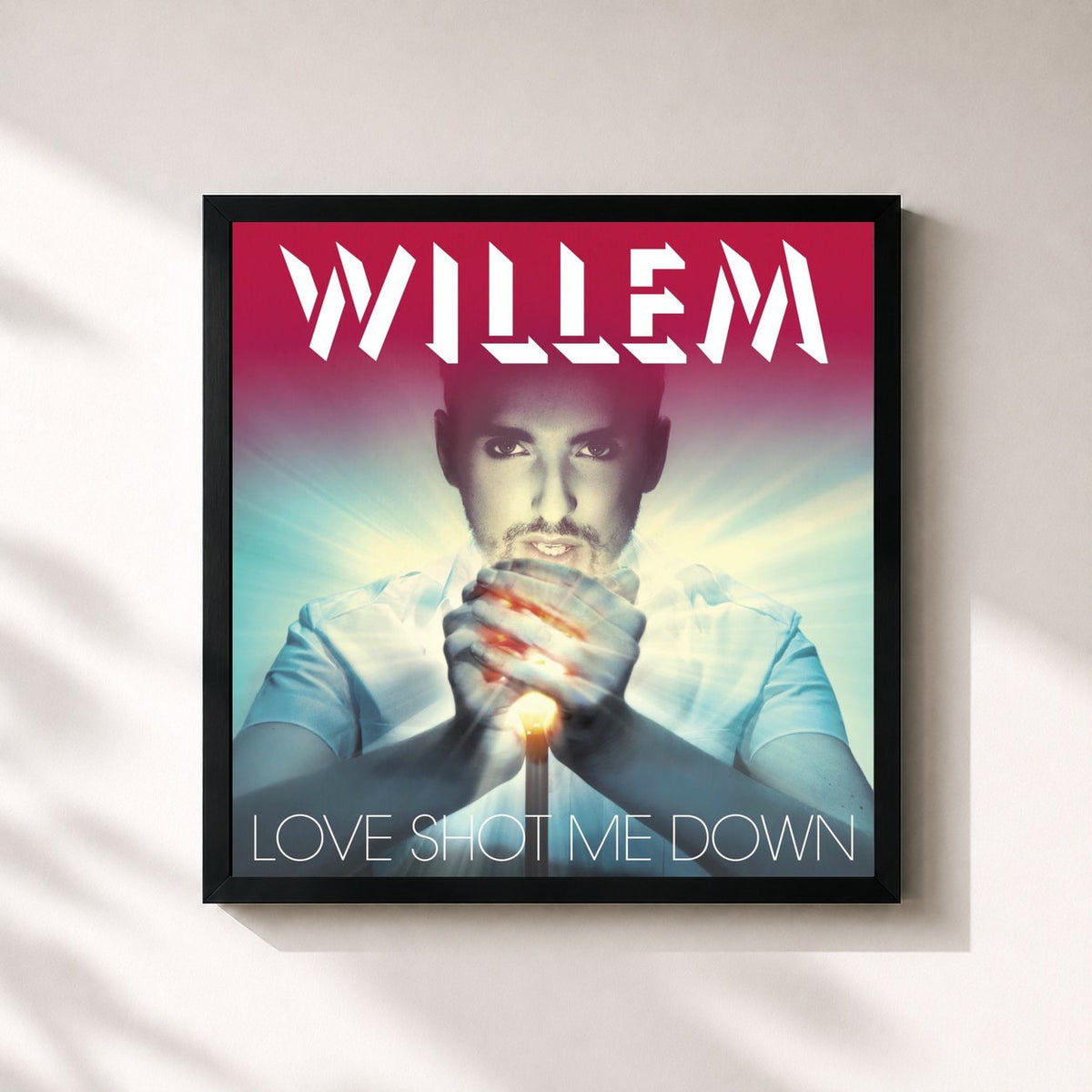 #noir Tableau carré de l'album Love Shot Me Down de Christophe Willem, cadre noir 32x32 cm