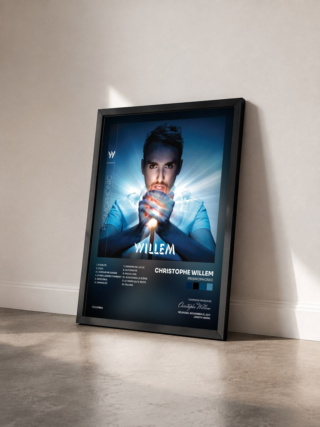 #noir Tableau de l'album Prismophonic de Christophe Willem vu de trois quarts, cadre noir