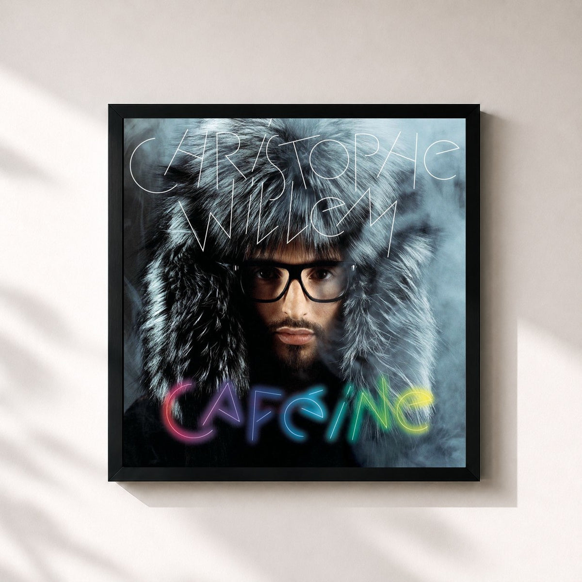 #noir Tableau carré de l'album Caféine (Version deluxe) de Christophe Willem, cadre noir 32x32 cm