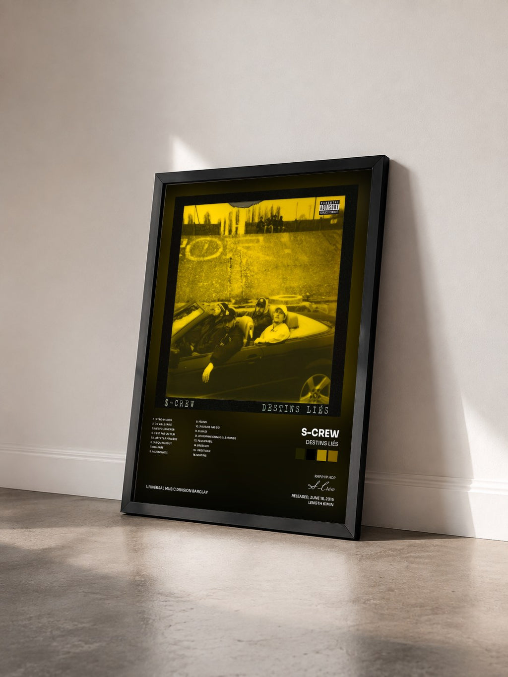 #noir Tableau de l'album Destins liés de S-Crew vu de trois quarts, cadre noir