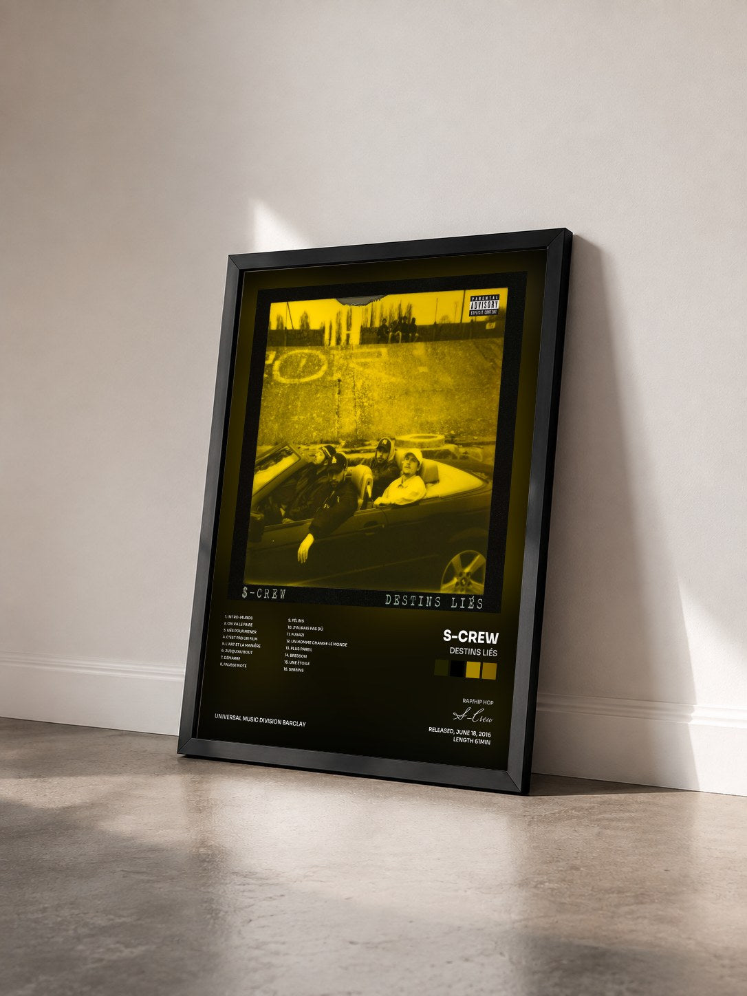 #noir Destins liés by S-Crew as a framed art print seen at an angle, black frame