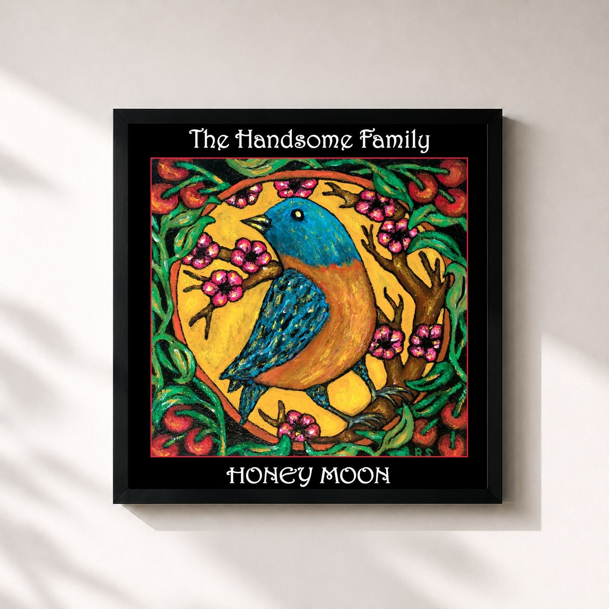 #noir Tableau carré de l'album Honey Moon de The Handsome Family, cadre noir 32x32 cm