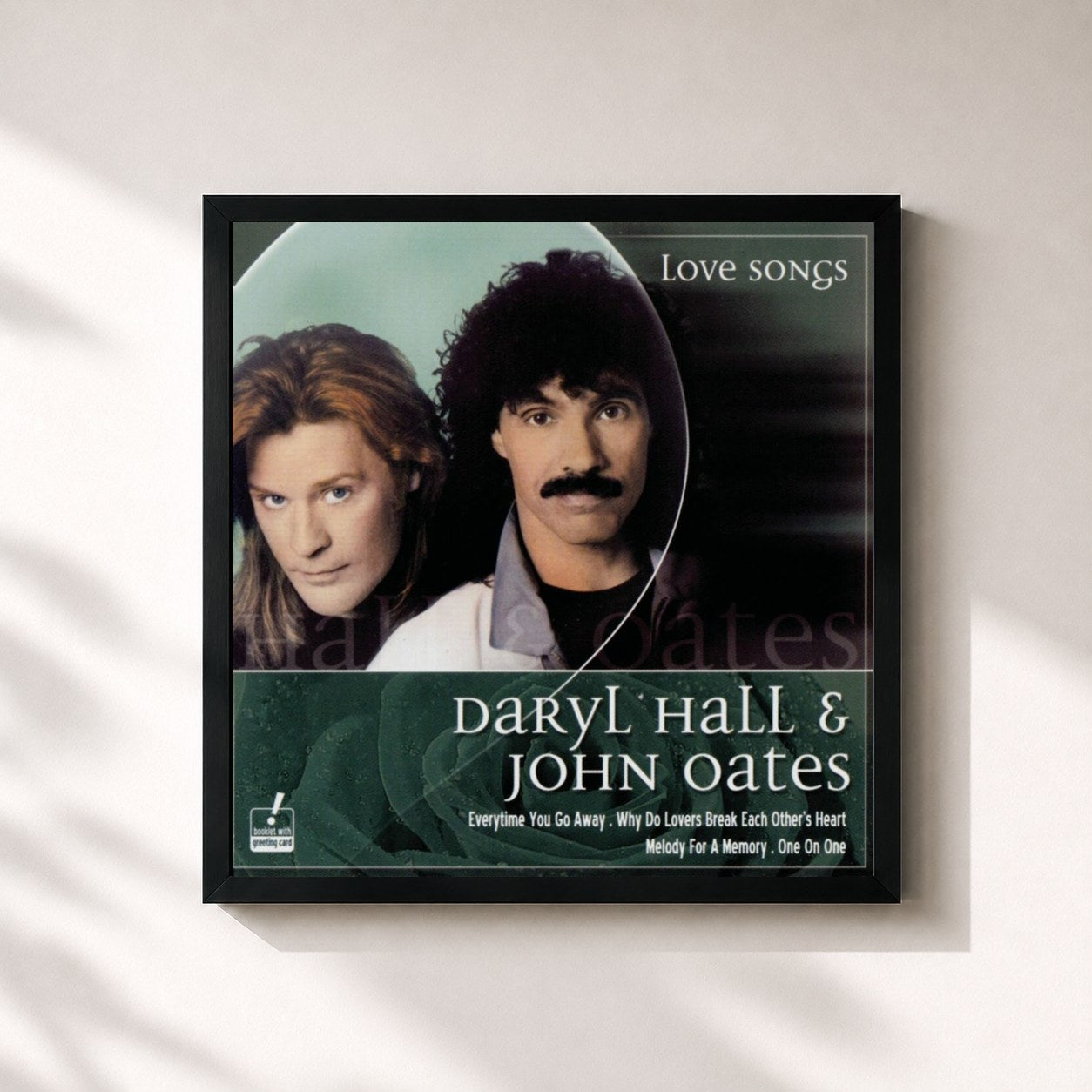 #noir Tableau carré de l'album Love Songs de Daryl Hall & John Oates, cadre noir 32x32 cm
