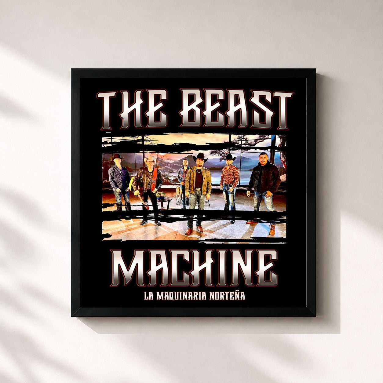 #noir Tableau carré de l'album The Beast Machine de La Maquinaria Norteña, cadre noir 32x32 cm