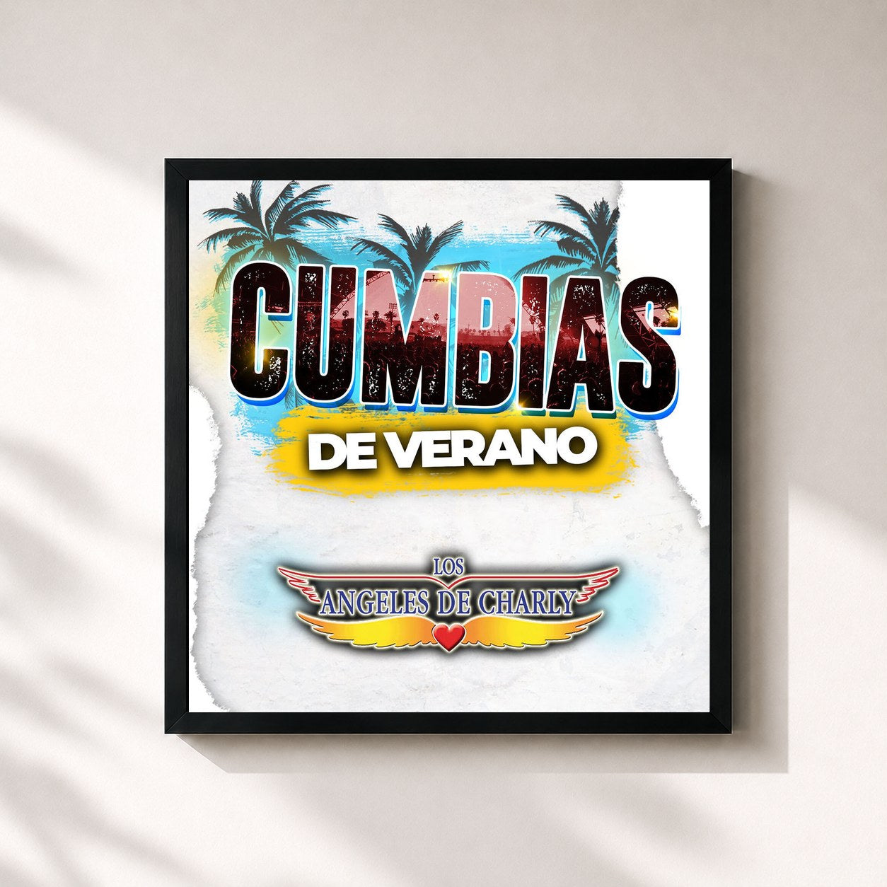#noir Tableau carré de l'album CUMBIAS DE VERANO de Los Angeles de Charly, cadre noir 32x32 cm