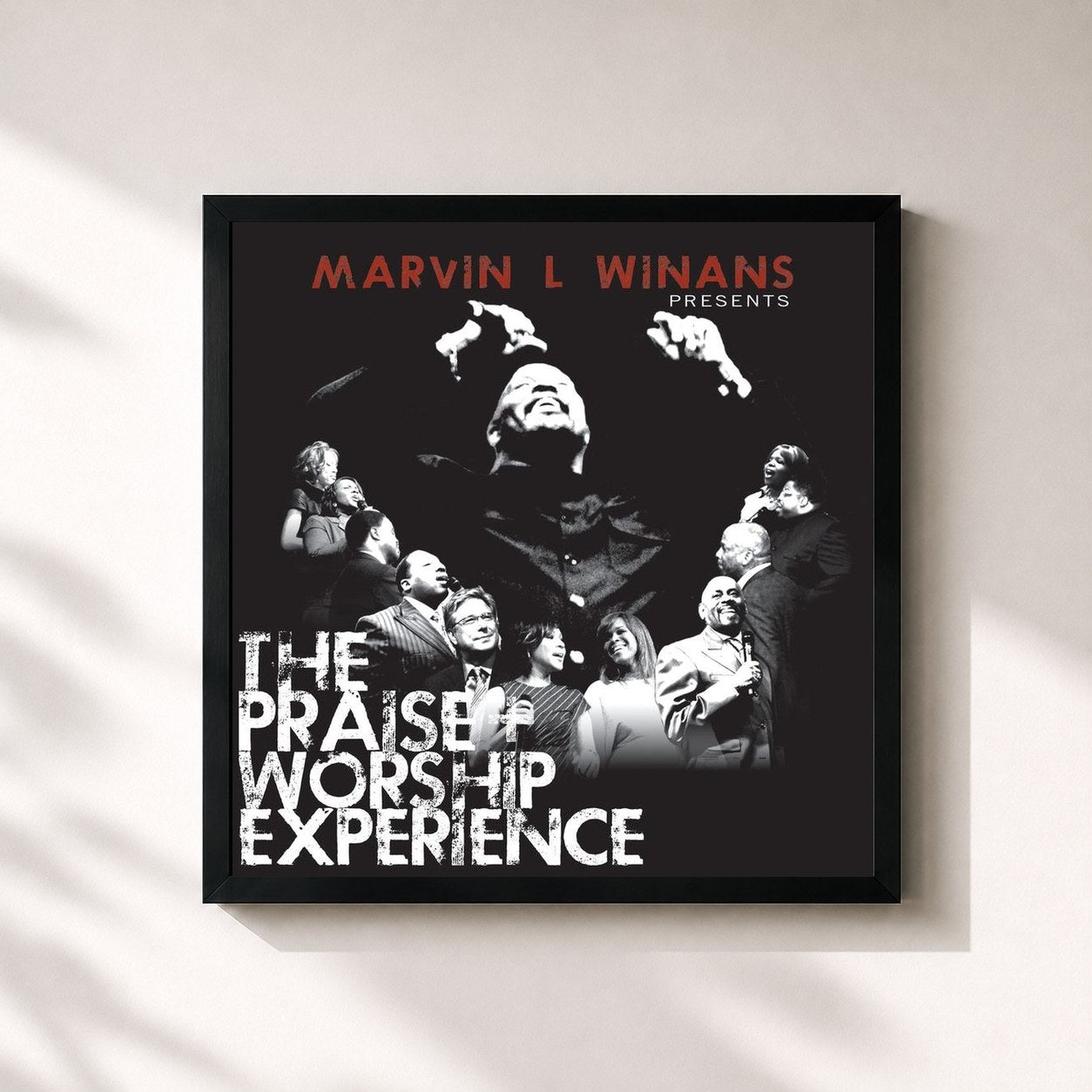 #noir Tableau carré de l'album Marvin L. Winans Presents: The Praise & Worship Experience de Marvin Winans, cadre noir 32x32 cm
