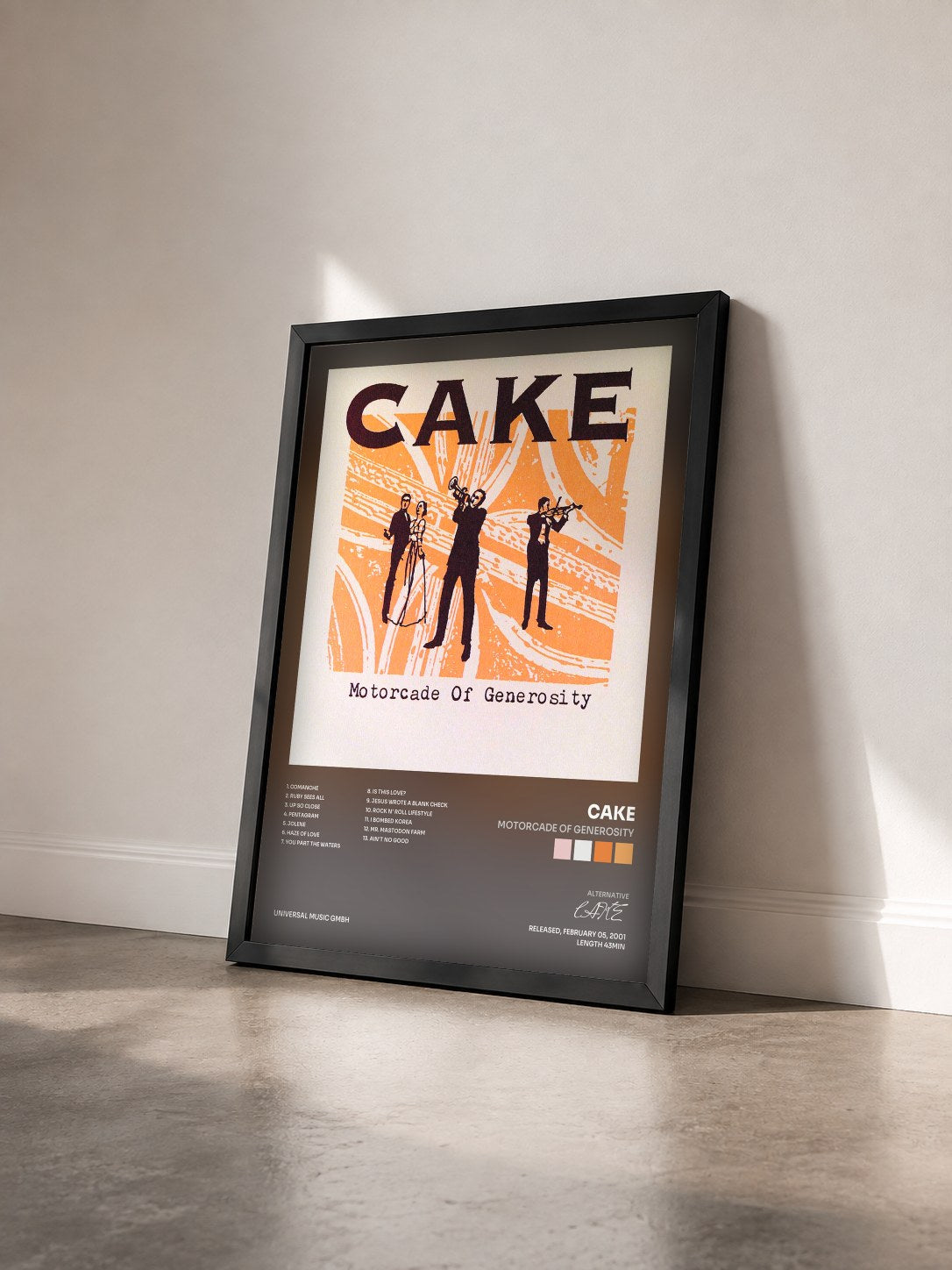 #noir Motorcade Of Generosity di CAKE in stampa incorniciata vista di tre quarti, cornice nera
