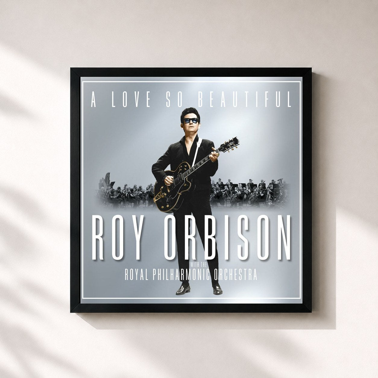 #noir Tableau carré de l'album A Love So Beautiful: Roy Orbison & The Royal Philharmonic Orchestra de Roy Orbison, cadre noir 32x32 cm