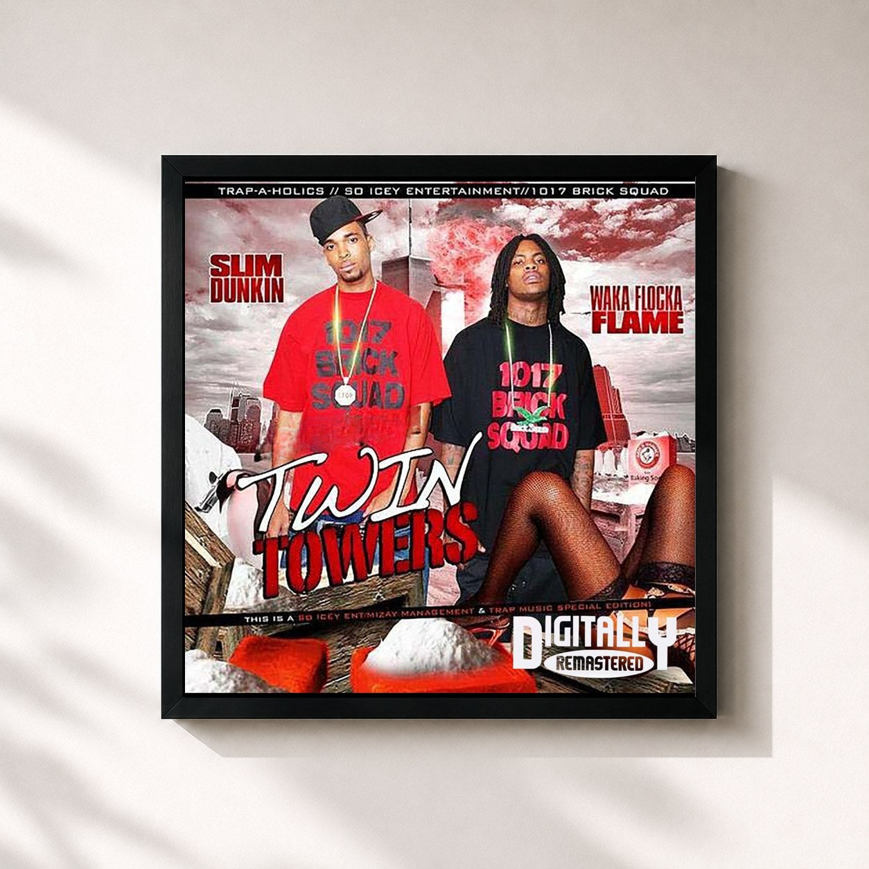 #noir Tableau carré de l'album Twin Towers 1 de Waka Flocka Flame, cadre noir 32x32 cm