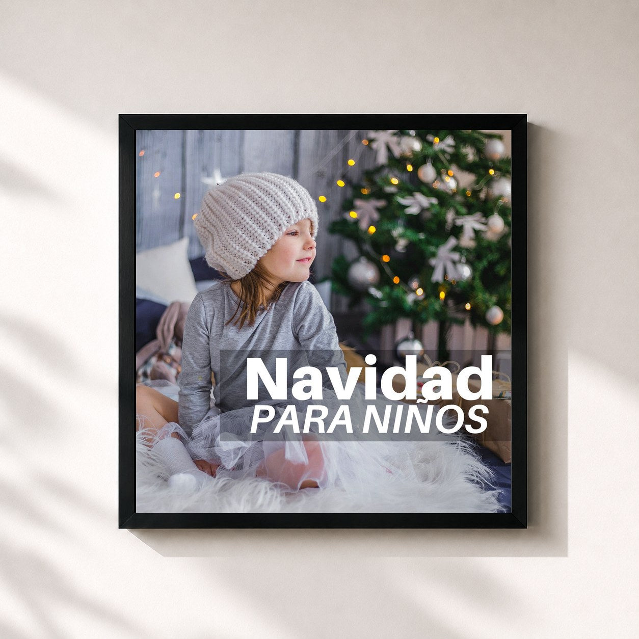 #noir Tableau carré de l'album Navidad para Niños - Las Mejores Canciones Instrumentales Navideñas de Canciones De Navidad, cadre noir 32x32 cm
