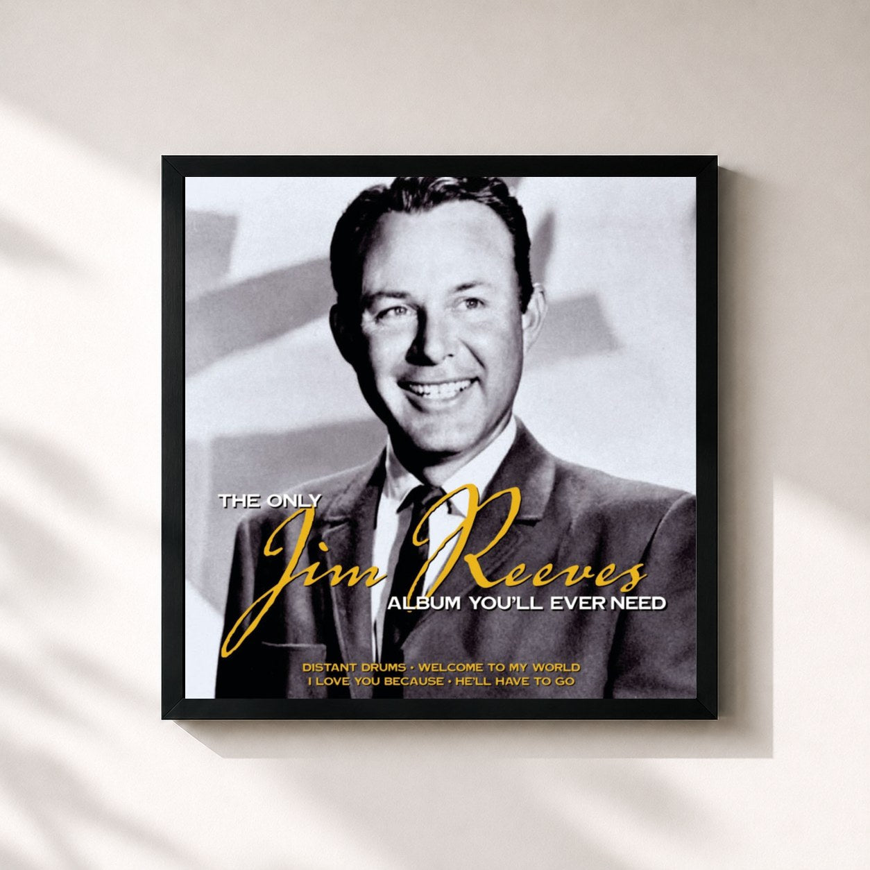 #noir Tableau carré de l'album The Only Jim Reeves Album You'll Ever Need de Jim Reeves, cadre noir 32x32 cm