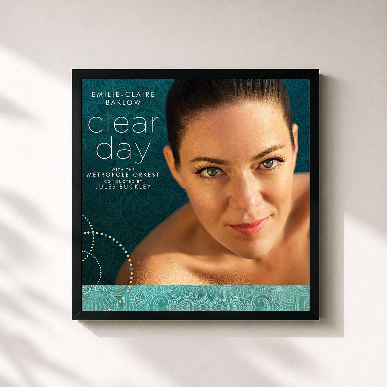 #noir Tableau carré de l'album Clear Day de Emilie-Claire Barlow, cadre noir 32x32 cm