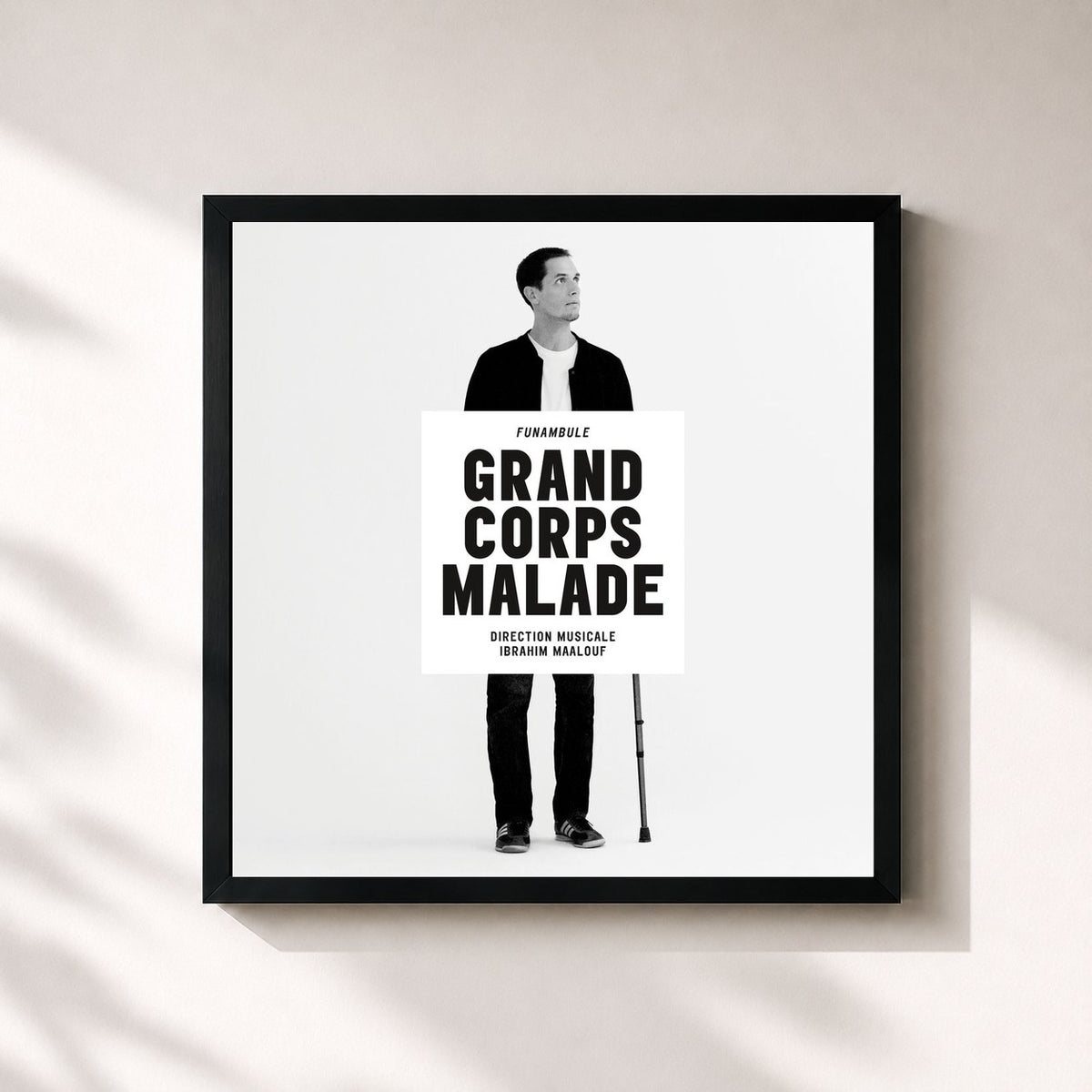 #noir Tableau carré de l'album Funambule de Grand Corps Malade, cadre noir 32x32 cm