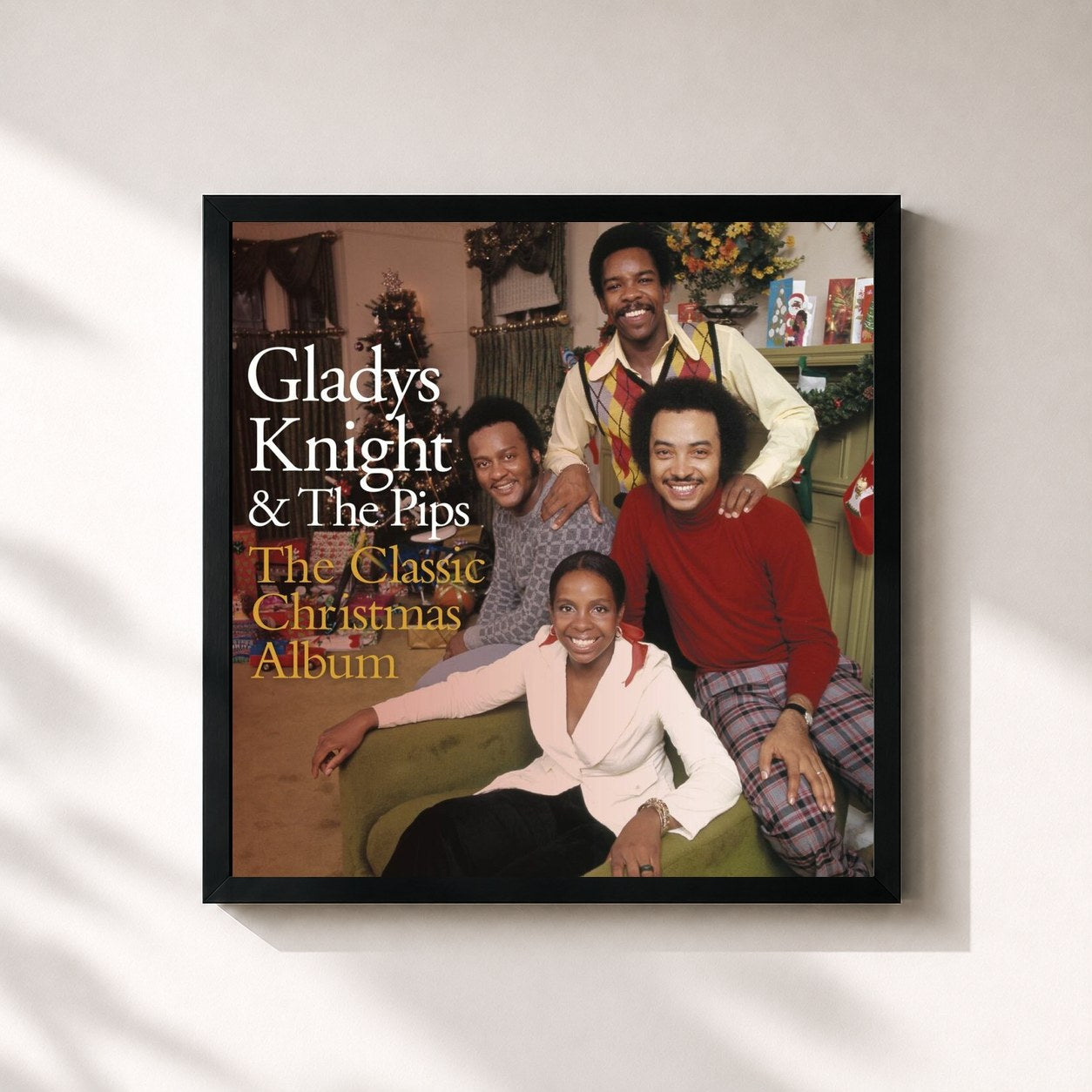 #noir Tableau carré de l'album The Classic Christmas Album de Gladys Knight & The Pips, cadre noir 32x32 cm