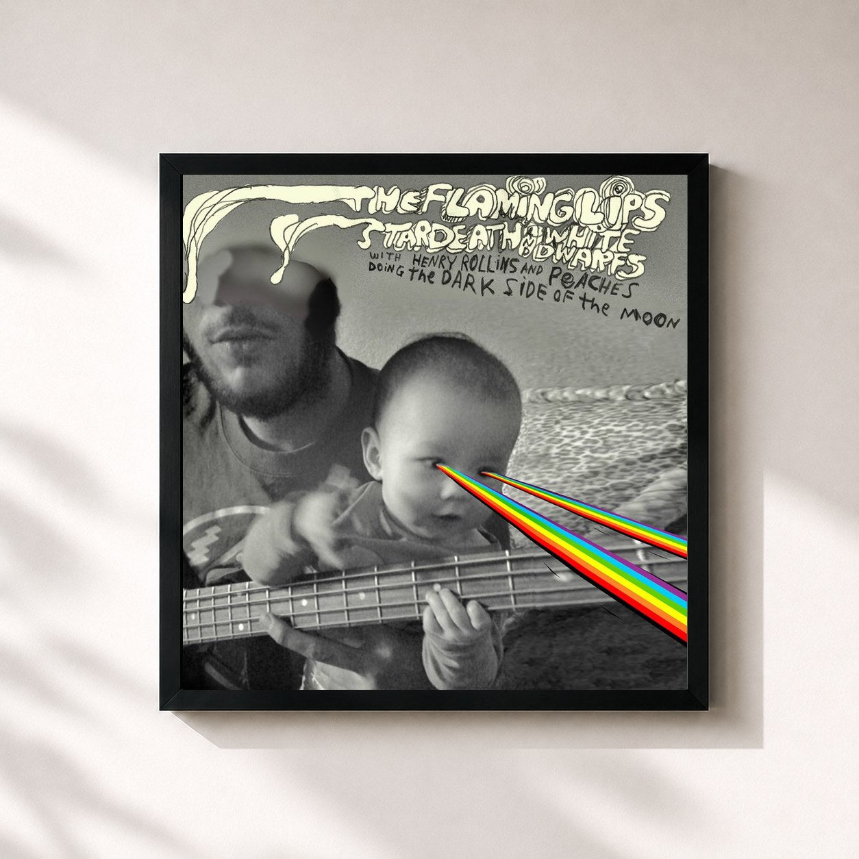 #noir Tableau carré de l'album The Flaming Lips And Stardeath And White Dwarfs With Henry Rollins And Peaches Doing Dark Side Of The Moon de The Flaming Lips, cadre noir 32x32 cm