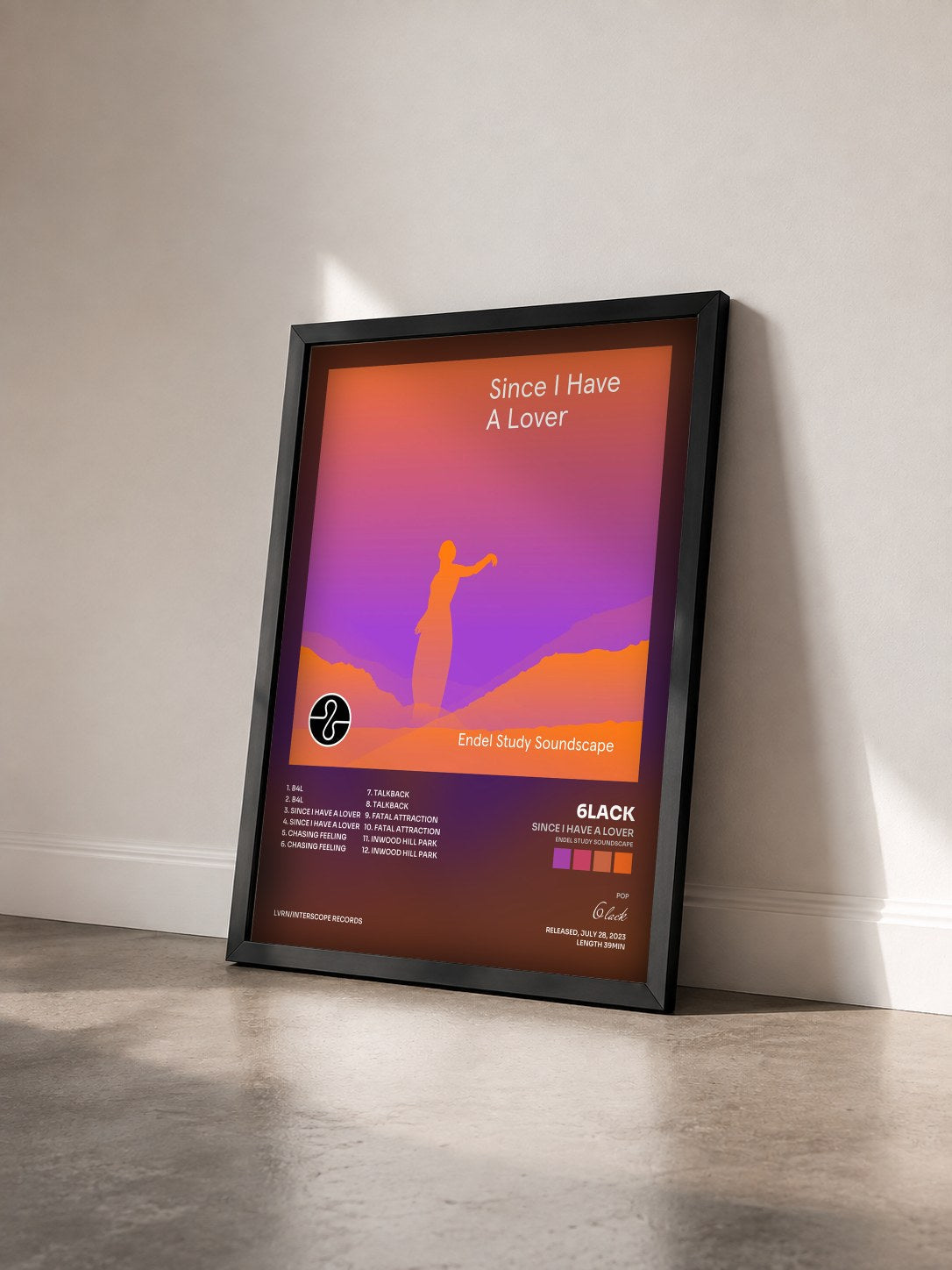 #noir Since I Have A Lover (Endel Study Soundscape) by 6lack as a framed art print seen at an angle, black frame