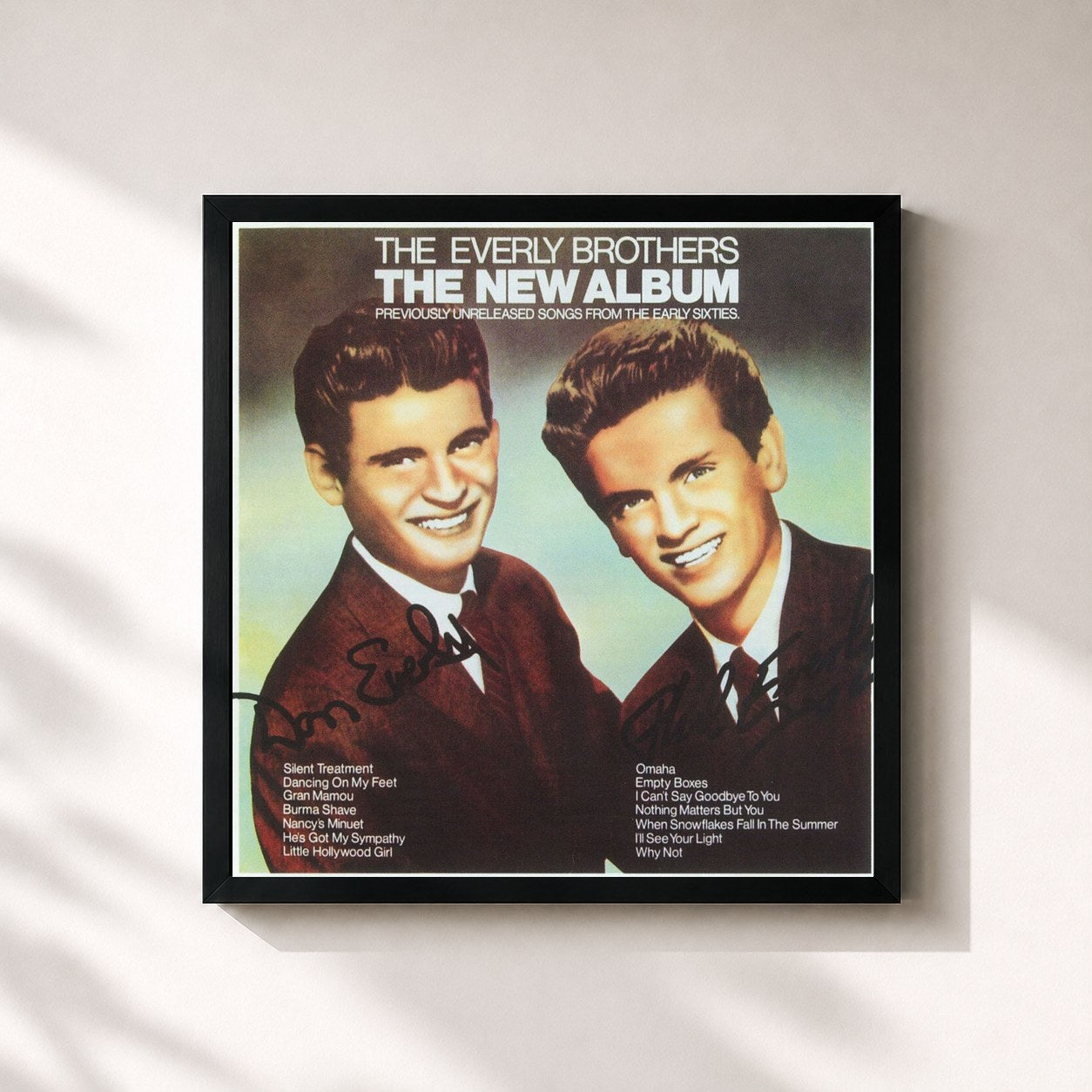 #noir Tableau carré de l'album The New Album de The Everly Brothers, cadre noir 32x32 cm