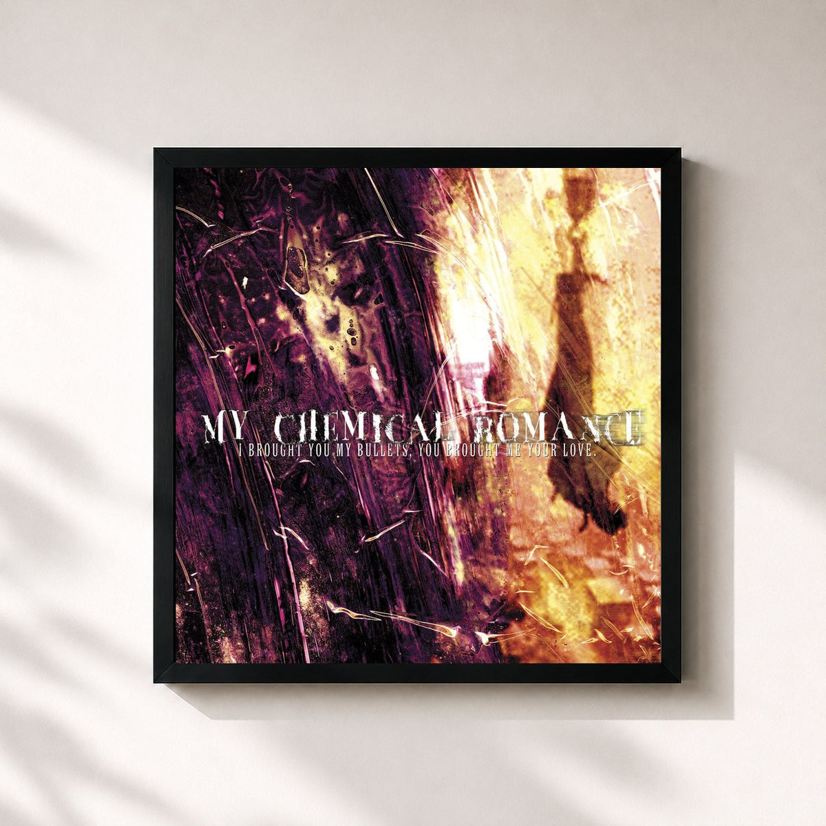 #noir Tableau carré de l'album I Brought You My Bullets, You Brought Me Your Love de My Chemical Romance, cadre noir 32x32 cm