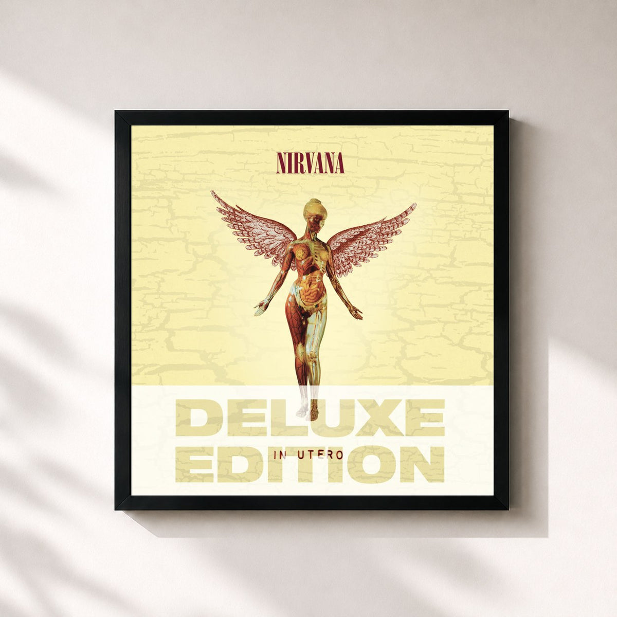 #noir Tableau carré de l'album In Utero (Deluxe Edition) de Nirvana, cadre noir 32x32 cm