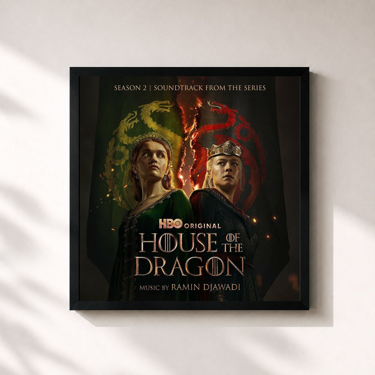 #noir Tableau carré de l'album House of the Dragon: Season 2 (Soundtrack from the HBO® Series) de Ramin Djawadi, cadre noir 32x32 cm