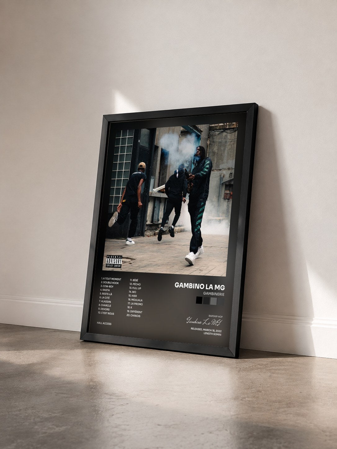 #noir Tableau de l'album Gambinerie de Gambino La MG vu de trois quarts, cadre noir