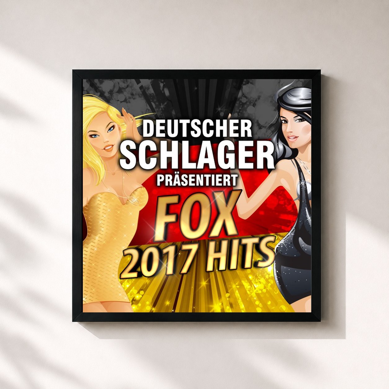 #noir Tableau carré de l'album Deutscher Schlager präsentiert Fox Hits 2017 de Deutscher Schlager, cadre noir 32x32 cm