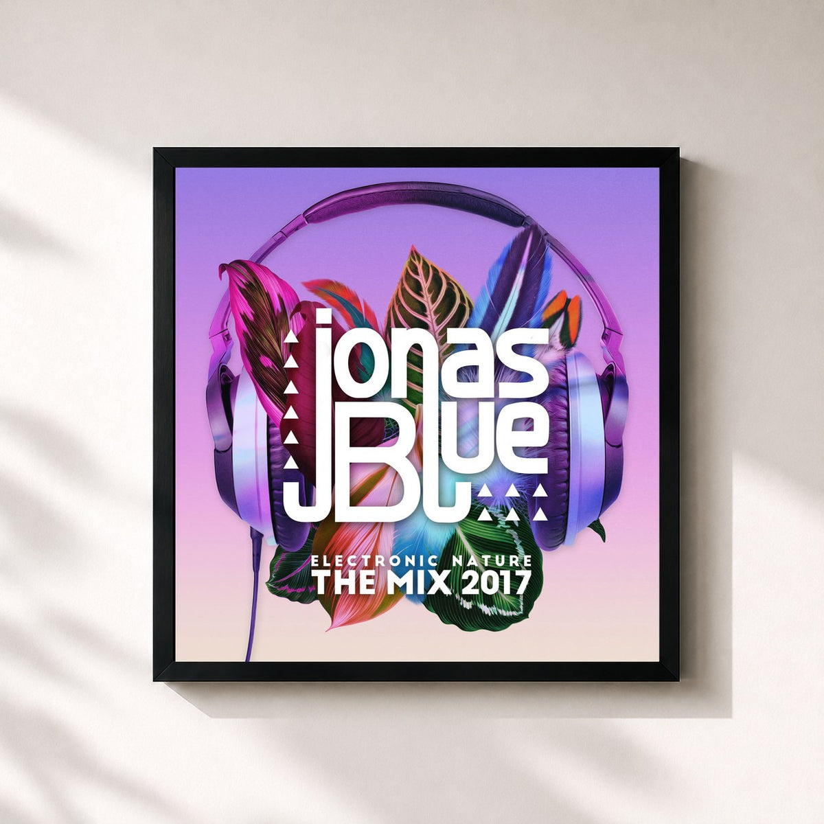 #noir Tableau carré de l'album Jonas Blue: Electronic Nature - The Mix 2017 de Jonas Blue, cadre noir 32x32 cm