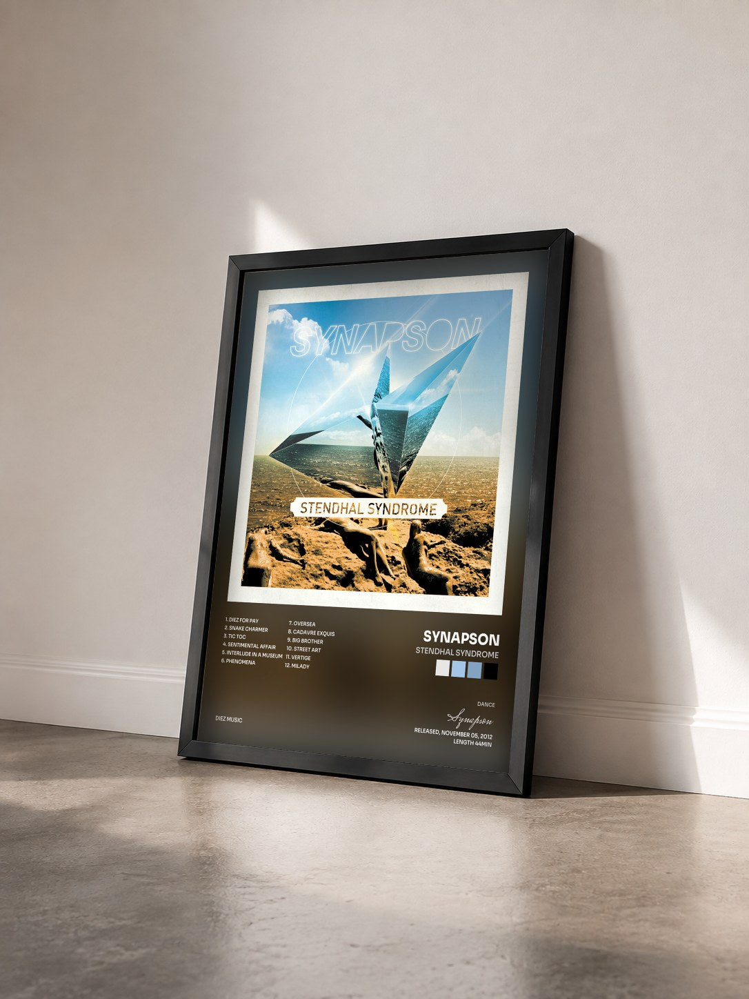 #noir Stendhal Syndrome by Synapson as a framed art print seen at an angle, black frame