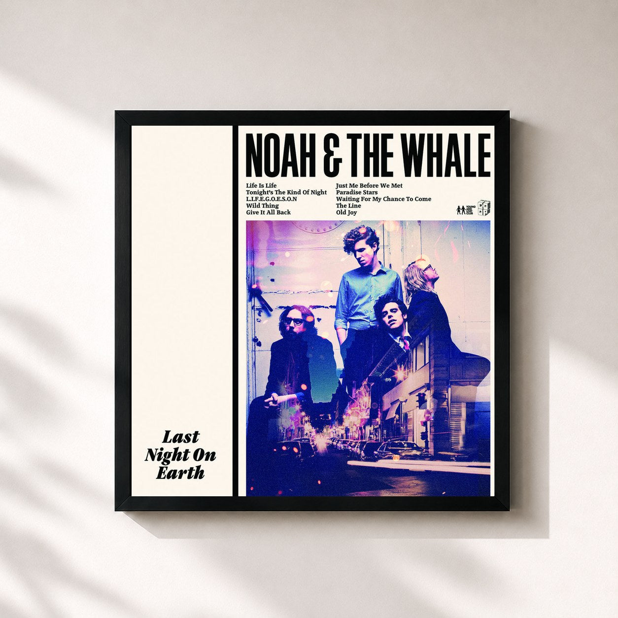 #noir Tableau carré de l'album Last Night On Earth de Noah And The Whale, cadre noir 32x32 cm