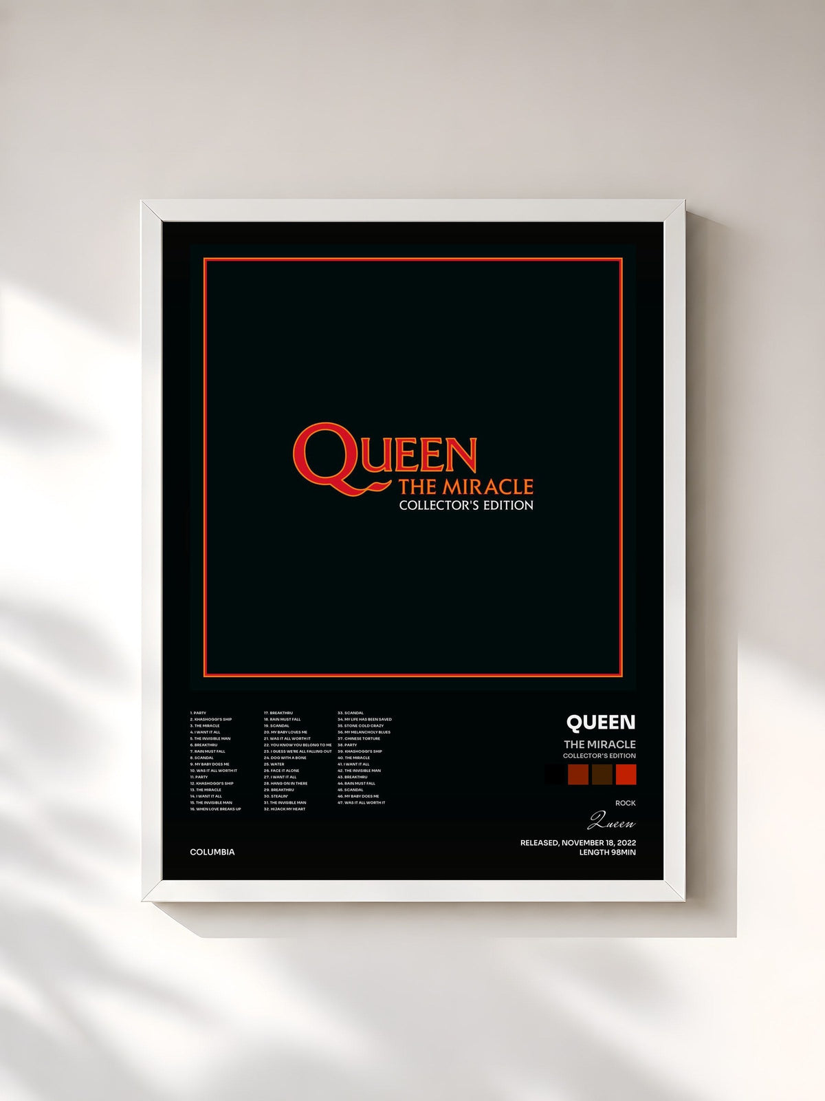 #blanc Tableau de l'album The Miracle (Collector's Edition) de Queen, cadre blanc, imprimé et encadré en France