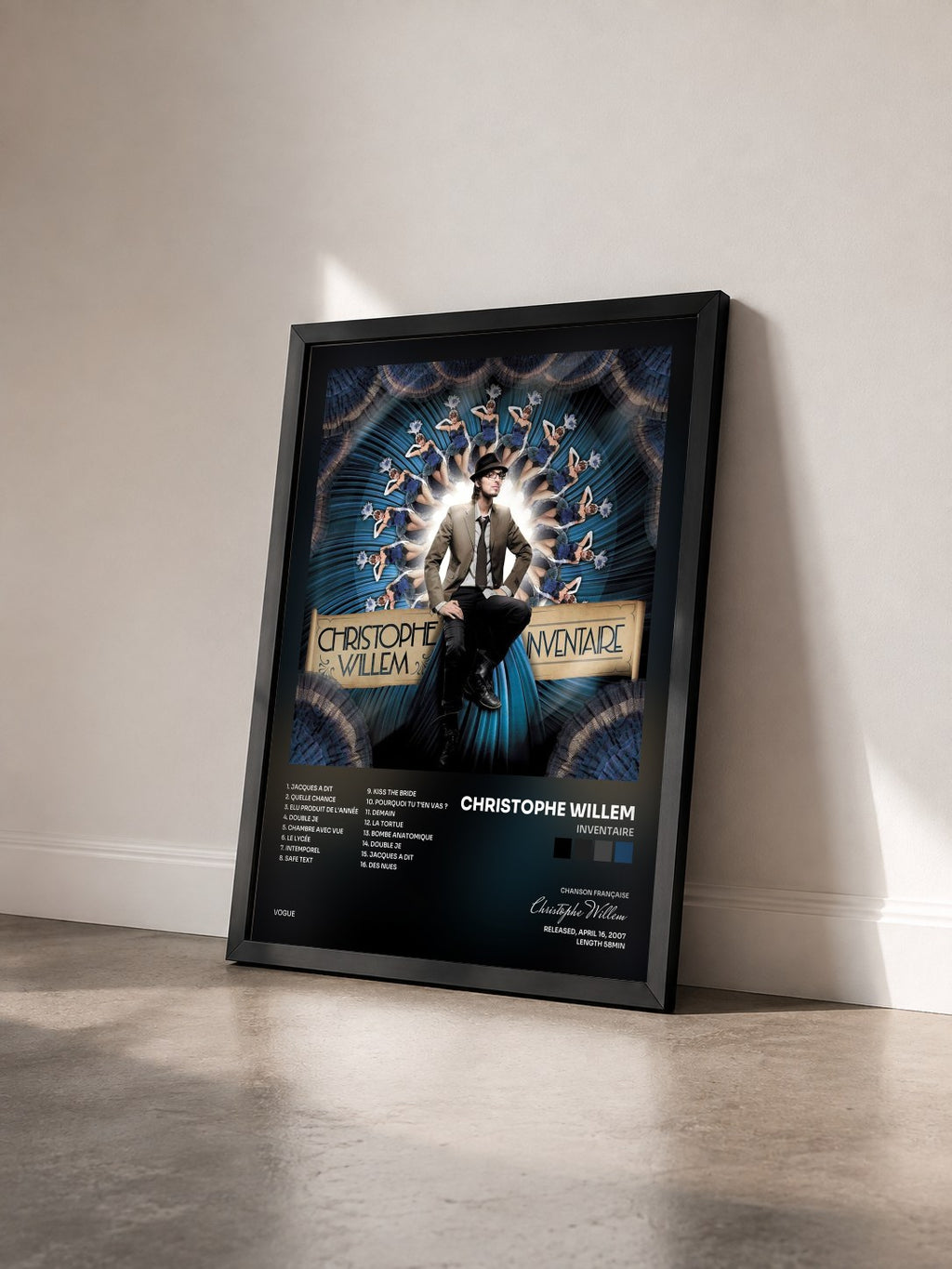 #noir Tableau de l'album Inventaire de Christophe Willem vu de trois quarts, cadre noir