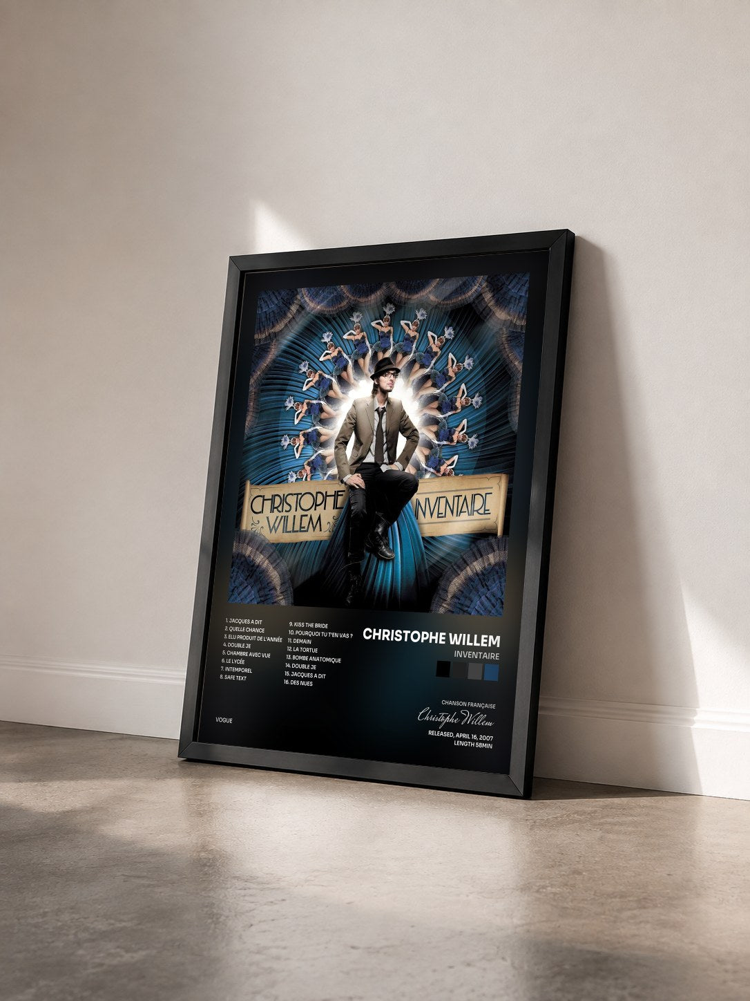 #noir Tableau de l'album Inventaire de Christophe Willem vu de trois quarts, cadre noir
